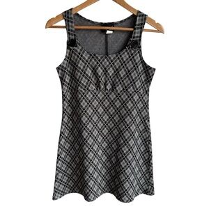 Vintage Digital Clothing Plaid Mini Dress Sz M/L Black Grey Preppy Academia EUC